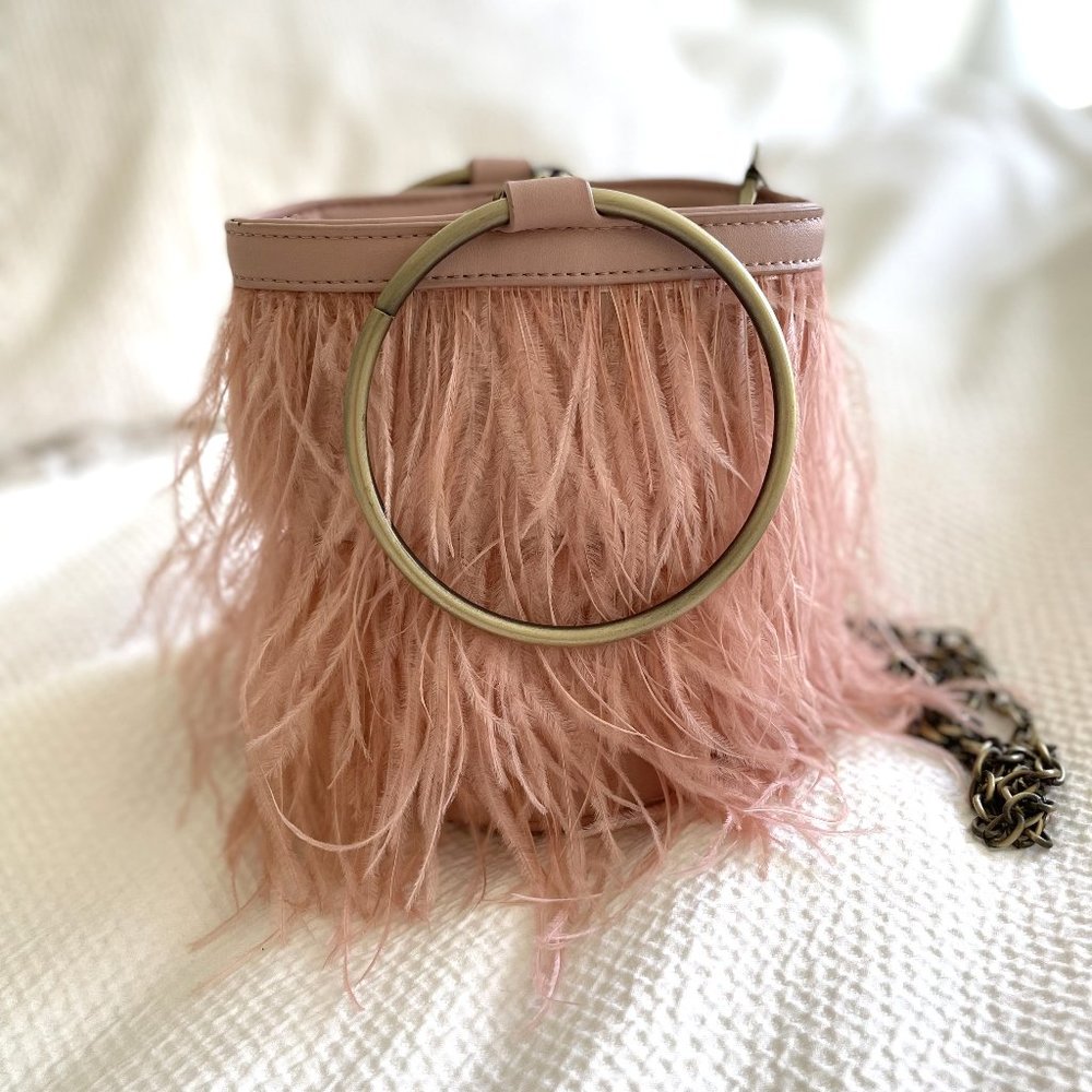 Anthropologie Blush Pink Feather Bucket Bag
